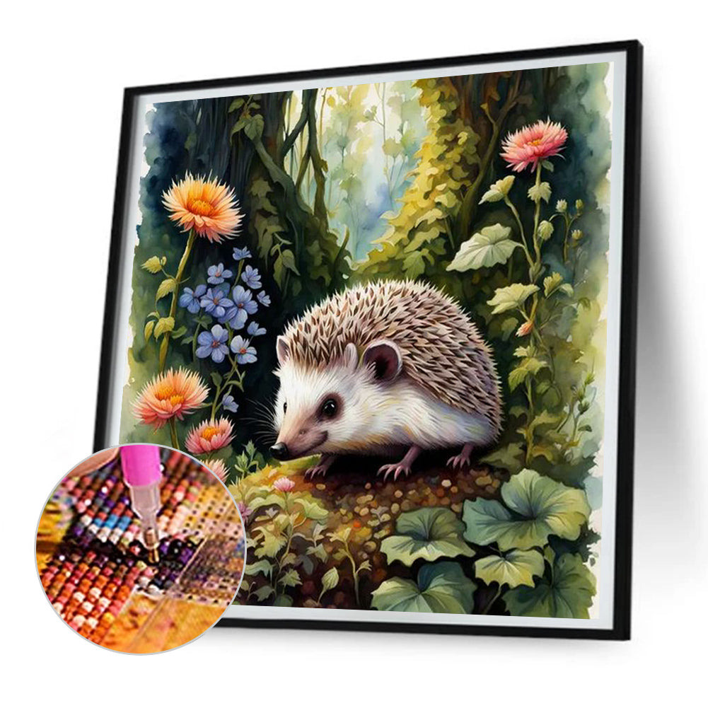 Hedgehog And Flower - Full Round Drill Diamond Painting 30*30CM