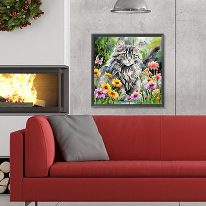 Cat And Flower - Full Round Drill Diamond Painting 30*30CM