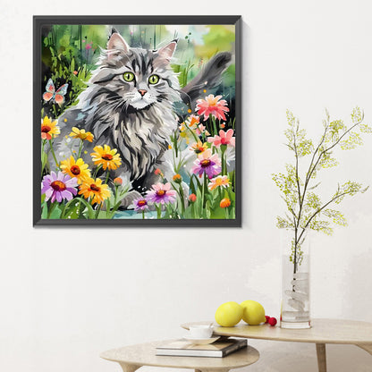 Cat And Flower - Full Round Drill Diamond Painting 30*30CM