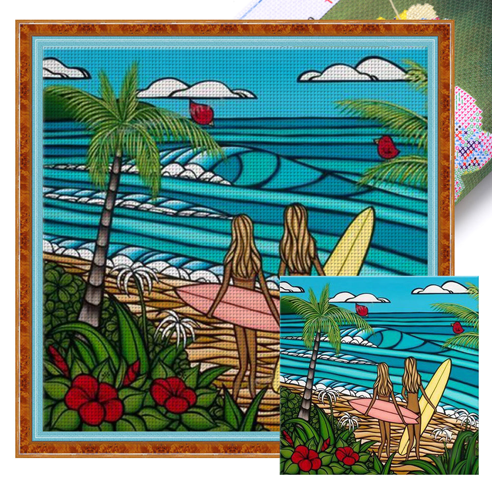 Simple Drawing - Seaside - 14CT Stamped Cross Stitch 40*40CM(Joy Sunday)