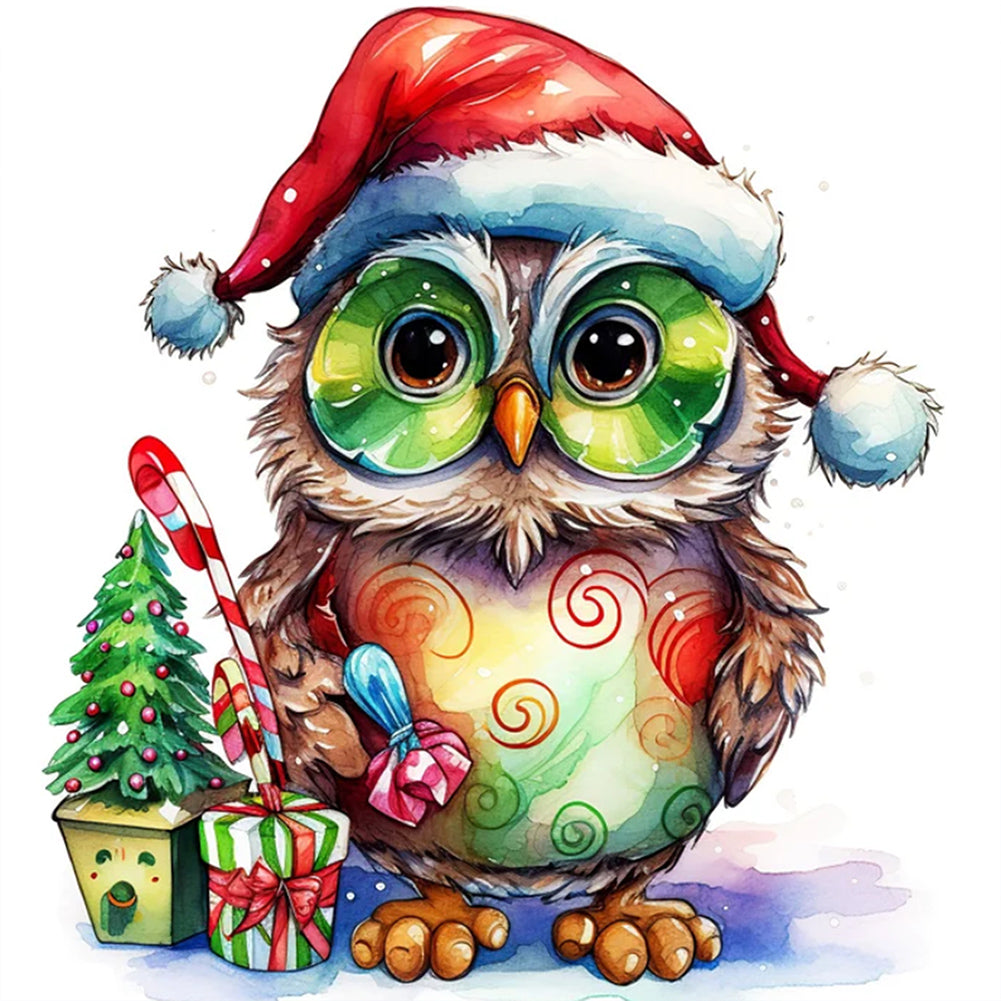 Christmas Owl - Full AB Round Drill Diamond Painting 40*40CM