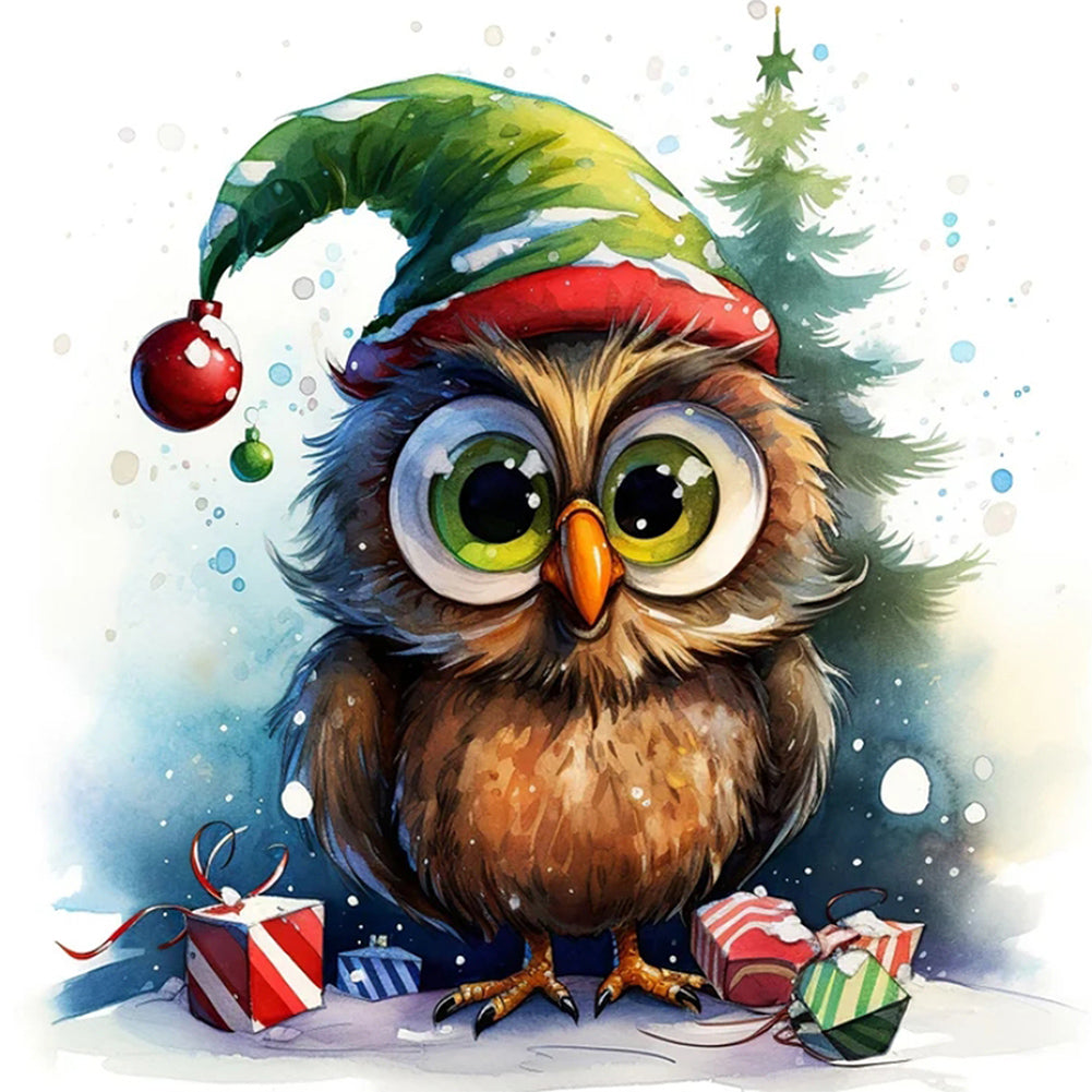 Christmas Owl - Full AB Round Drill Diamond Painting 40*40CM