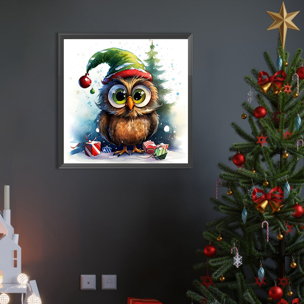 Christmas Owl - Full AB Round Drill Diamond Painting 40*40CM