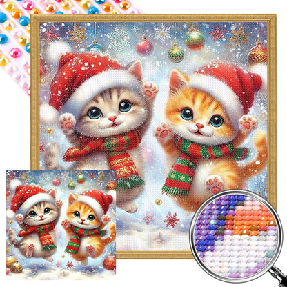 Christmas Kitten - Full AB Round Drill Diamond Painting 40*40CM