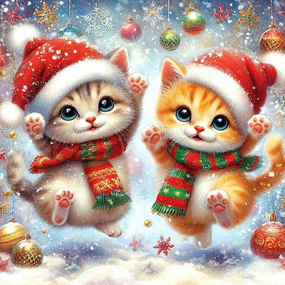 Christmas Kitten - Full AB Round Drill Diamond Painting 40*40CM