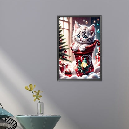 Christmas Stocking Cat - Full AB Round Drill Diamond Painting 40*60CM