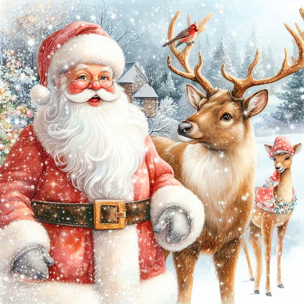 Santa Claus And Elk - Full Square Drill Diamond Painting 30*30CM