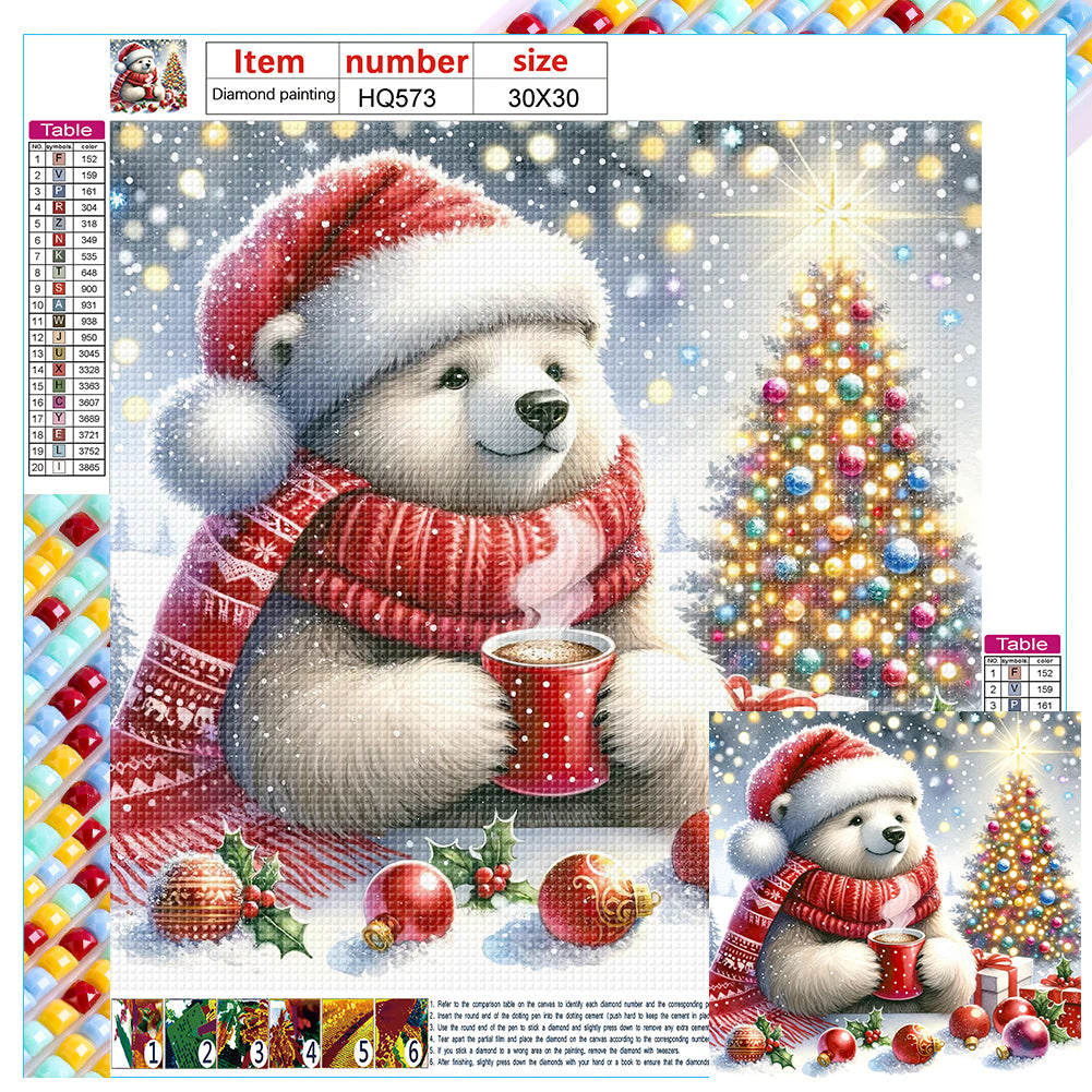 White Bear Drinking Hot Drink In Winter - Full Square Drill Diamond Painting 30*30CM