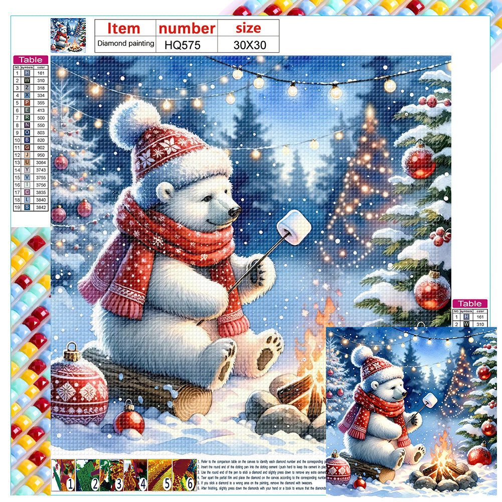 Winter White Bear Roasting Marshmallows - Full Square Drill Diamond Painting 30*30CM