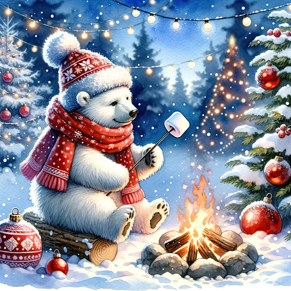 Winter White Bear Roasting Marshmallows - Full Square Drill Diamond Painting 30*30CM