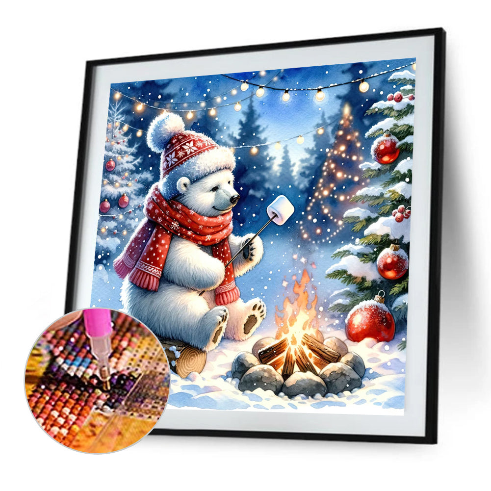 Winter White Bear Roasting Marshmallows - Full Square Drill Diamond Painting 30*30CM