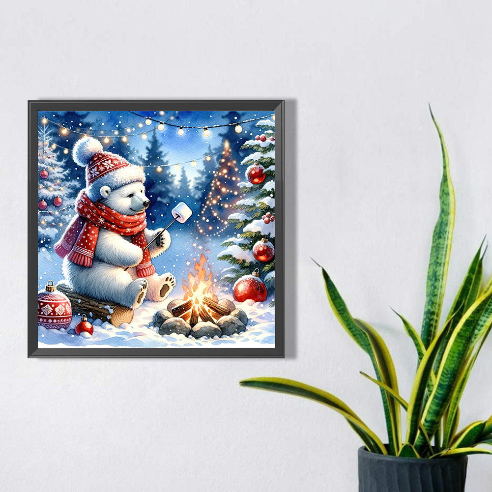 Winter White Bear Roasting Marshmallows - Full Square Drill Diamond Painting 30*30CM