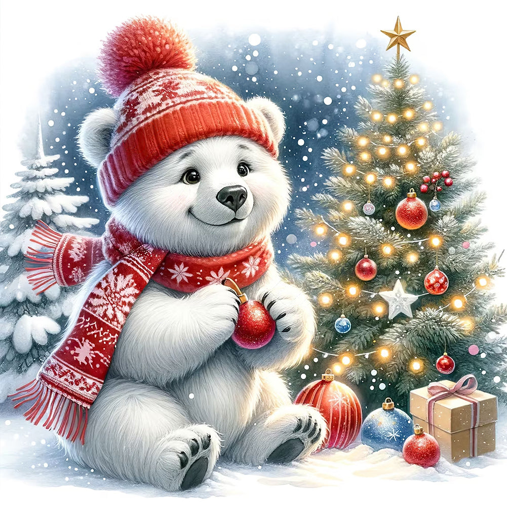 Winter White Bear Prepares Accessories - Full Square Drill Diamond Painting 30*30CM