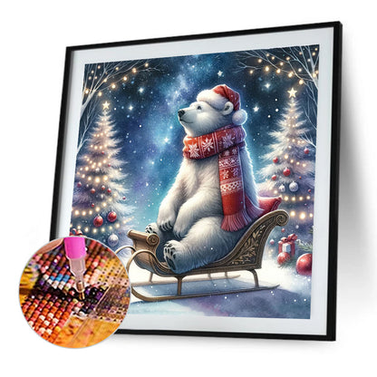 White Bear Looking At The Starry Sky In Winter - Full Square Drill Diamond Painting 30*30CM