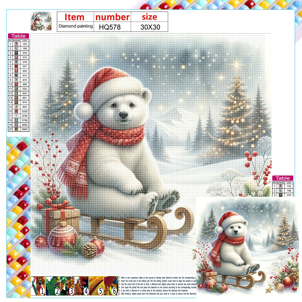 White Bear On Sleigh In Winter - Full Square Drill Diamond Painting 30*30CM