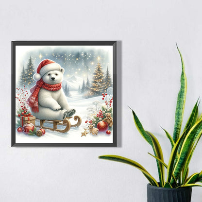 White Bear On Sleigh In Winter - Full Square Drill Diamond Painting 30*30CM