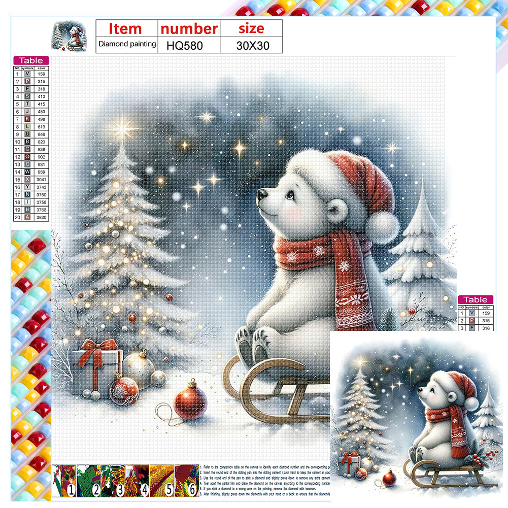 Winter White Bear Looking At Snowy Night - Full Square Drill Diamond Painting 30*30CM