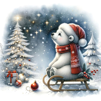 Winter White Bear Looking At Snowy Night - Full Square Drill Diamond Painting 30*30CM