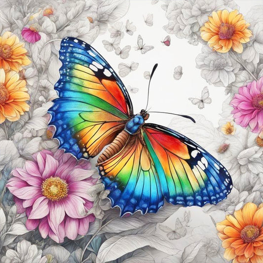 Colorful Butterfly¡¤Line Draft - Full Round Drill Diamond Painting 30*30CM