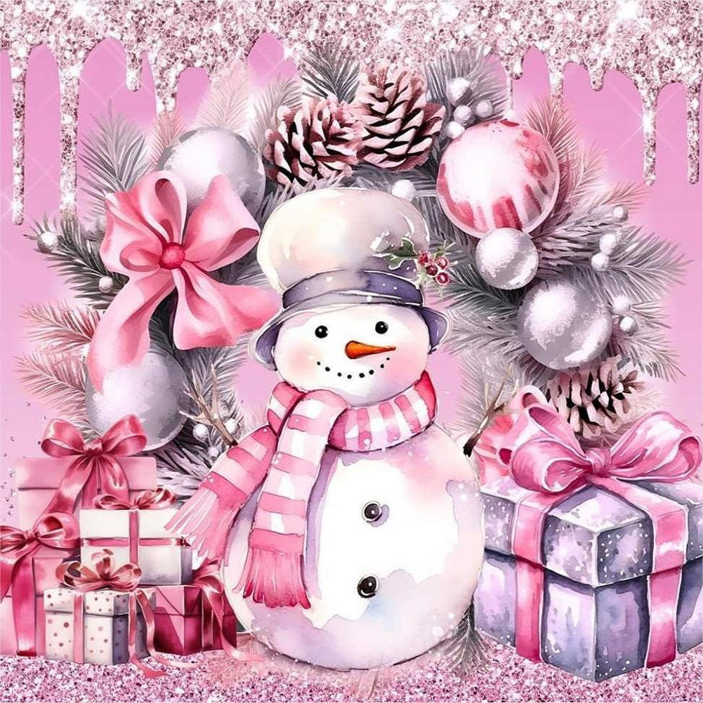 Pink Snowman Sled - Full Round Drill Diamond Painting 30*30CM