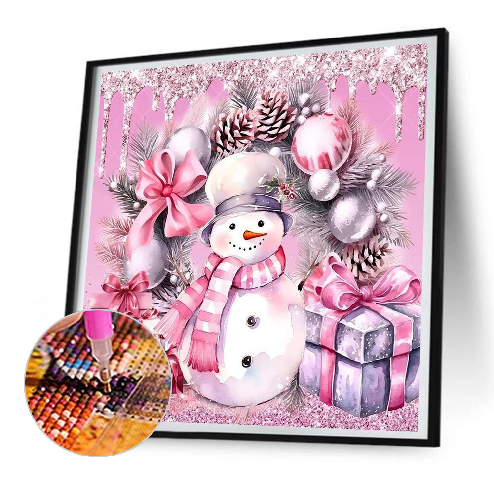 Pink Snowman Sled - Full Round Drill Diamond Painting 30*30CM