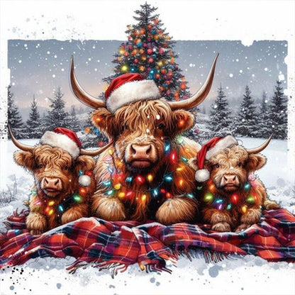 Christmas Yak Family - Full Round Drill Diamond Painting 30*30CM