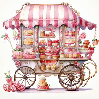 Pink Dessert Shop Trolley - Full Round Drill Diamond Painting 30*30CM