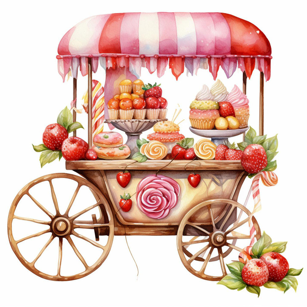 Pink Dessert Shop Trolley - Full Round Drill Diamond Painting 30*30CM