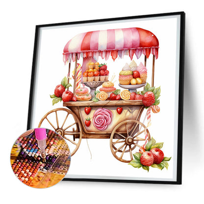 Pink Dessert Shop Trolley - Full Round Drill Diamond Painting 30*30CM