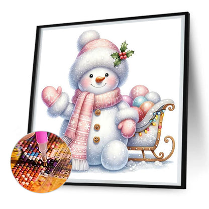 Pink Snowman - Full Round Drill Diamond Painting 30*30CM