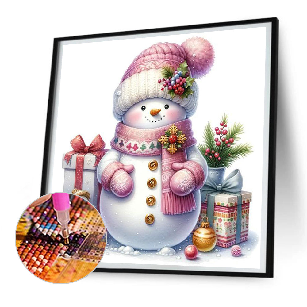 Pink Snowman - Full Round Drill Diamond Painting 30*30CM