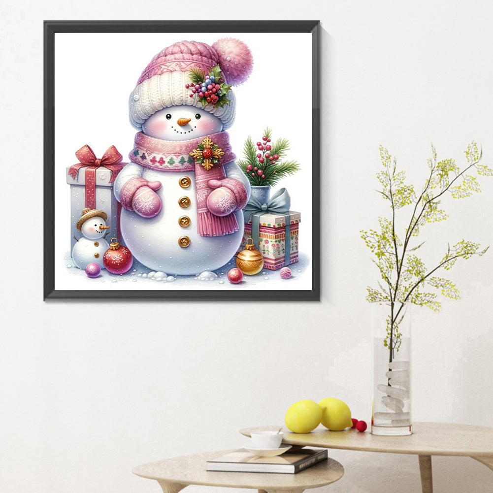 Pink Snowman - Full Round Drill Diamond Painting 30*30CM