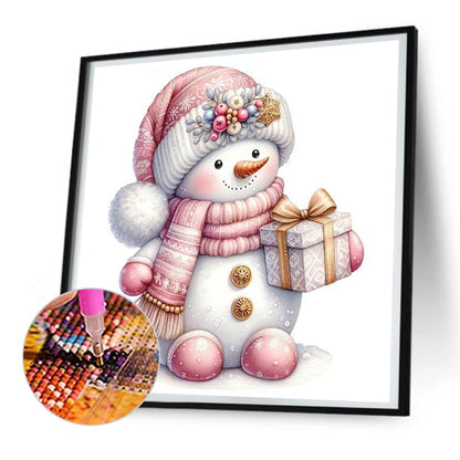 Pink Snowman - Full Round Drill Diamond Painting 30*30CM