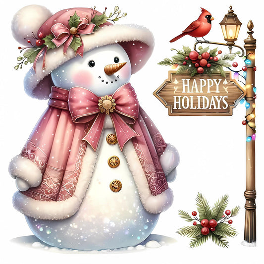 Pink Snowman - Full Round Drill Diamond Painting 30*30CM