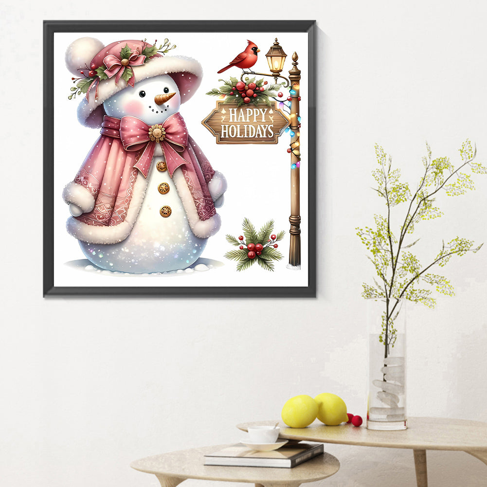 Pink Snowman - Full Round Drill Diamond Painting 30*30CM