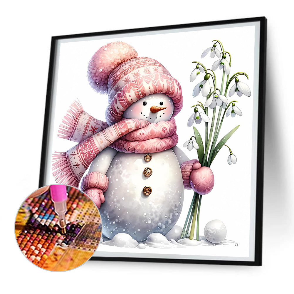 Pink Snowman - Full Round Drill Diamond Painting 30*30CM