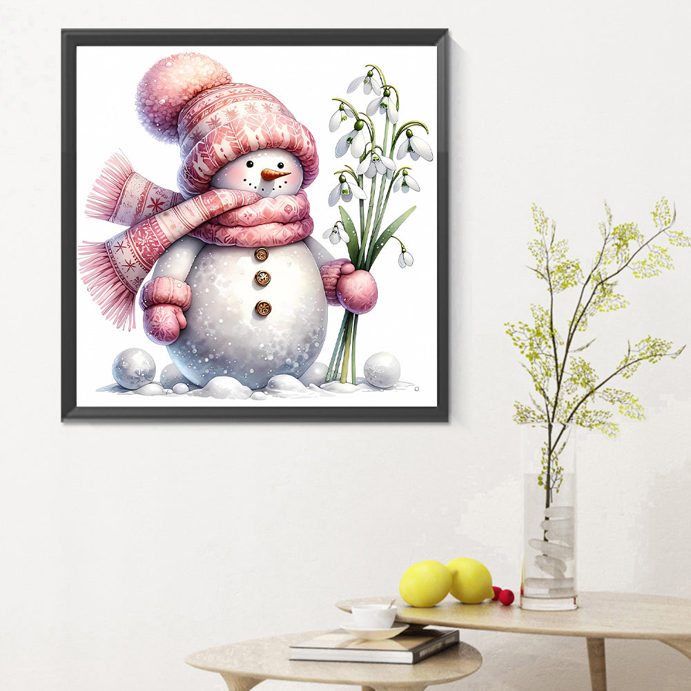 Pink Snowman - Full Round Drill Diamond Painting 30*30CM