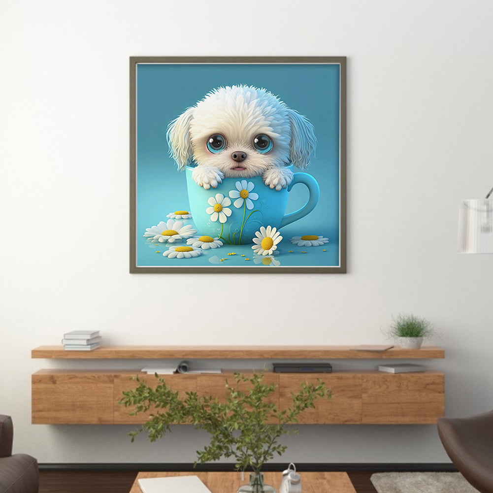 Puppy In Tea Cup - 11CT Stamped Cross Stitch 40*40CM(Joy Sunday)