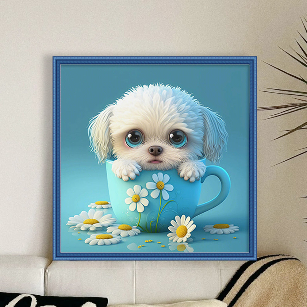 Puppy In Tea Cup - 11CT Stamped Cross Stitch 40*40CM(Joy Sunday)