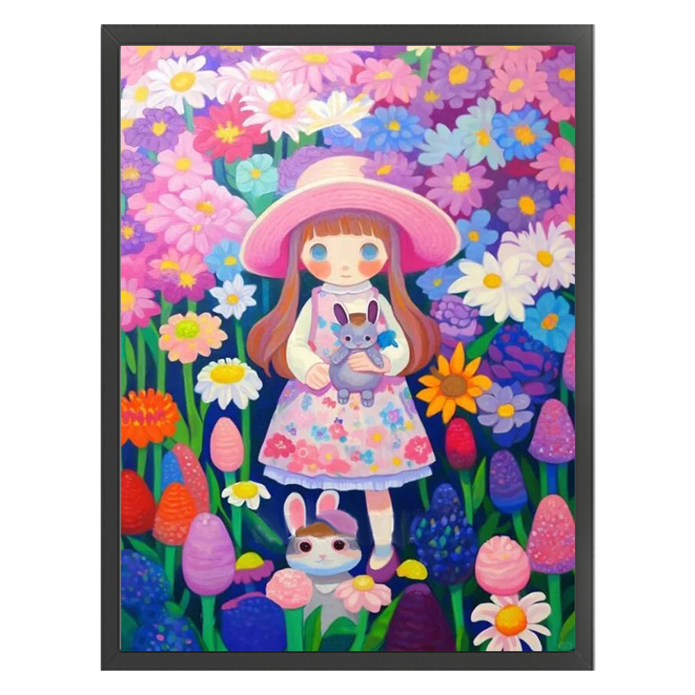 Little Girl In Flowers - 11CT Stamped Cross Stitch 40*55CM(Joy Sunday)