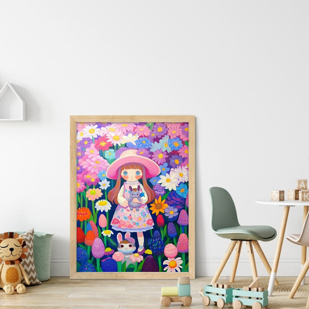 Little Girl In Flowers - 11CT Stamped Cross Stitch 40*55CM(Joy Sunday)