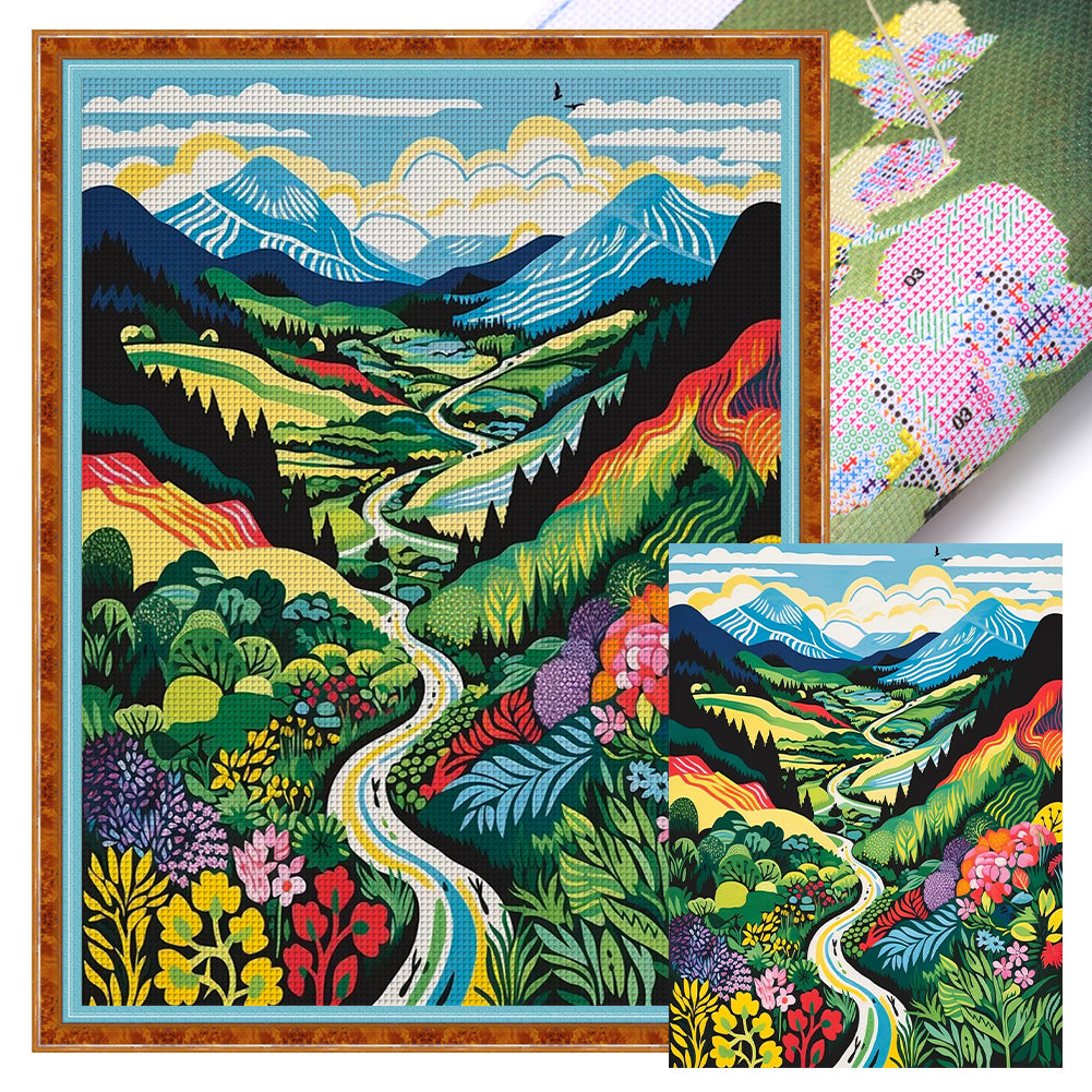 Mountain River - 11CT Stamped Cross Stitch 40*55CM(Joy Sunday)