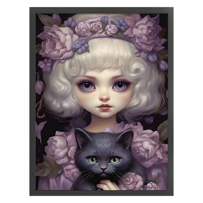 Doll Girl And Black Cat - 14CT Stamped Cross Stitch 45*60CM(Joy Sunday)