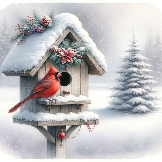 Cardinal By The Cabin - Full Round Drill Diamond Painting 40*40CM