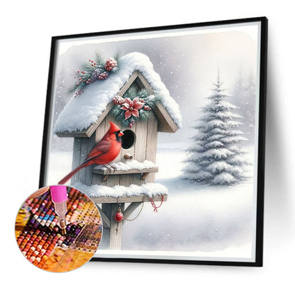 Cardinal By The Cabin - Full Round Drill Diamond Painting 40*40CM
