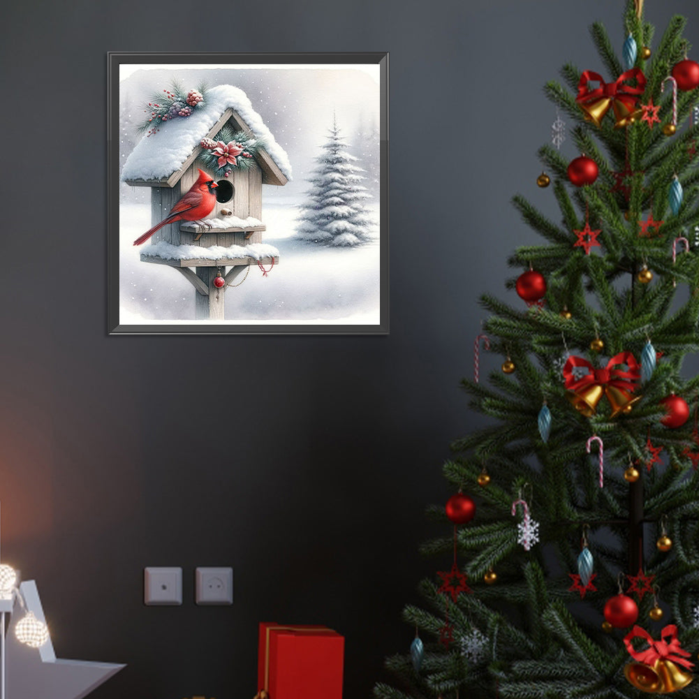 Cardinal By The Cabin - Full Round Drill Diamond Painting 40*40CM