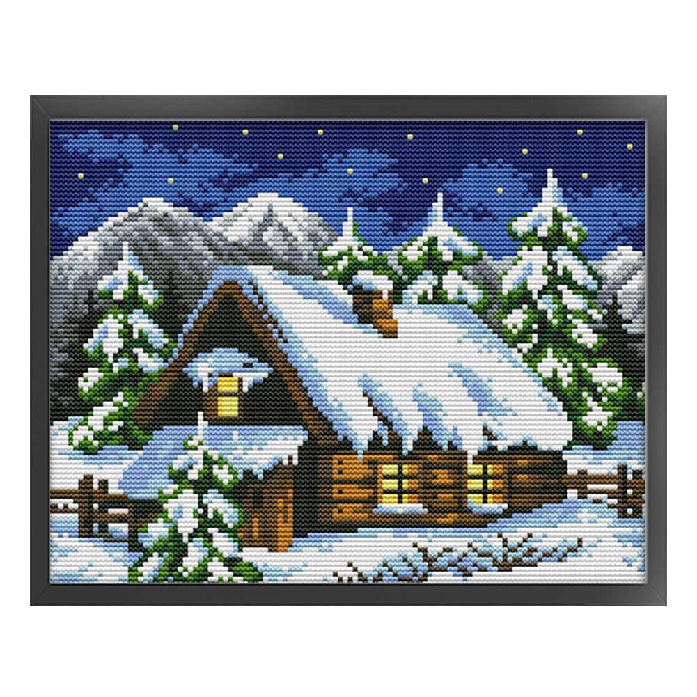 Winter Fairy Tale House(1) - 14CT Stamped Cross Stitch 29*22CM(Joy Sunday)