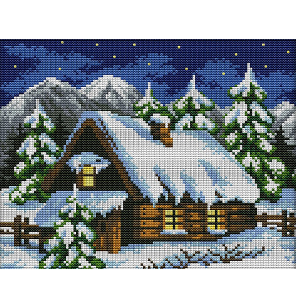 Winter Fairy Tale House(1) - 14CT Stamped Cross Stitch 29*22CM(Joy Sunday)