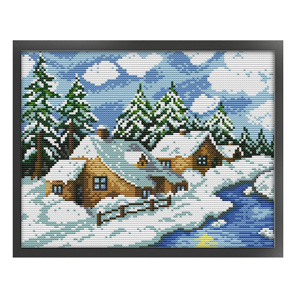 Winter Fairy Tale House(2) - 14CT Stamped Cross Stitch 29*22CM(Joy Sunday)