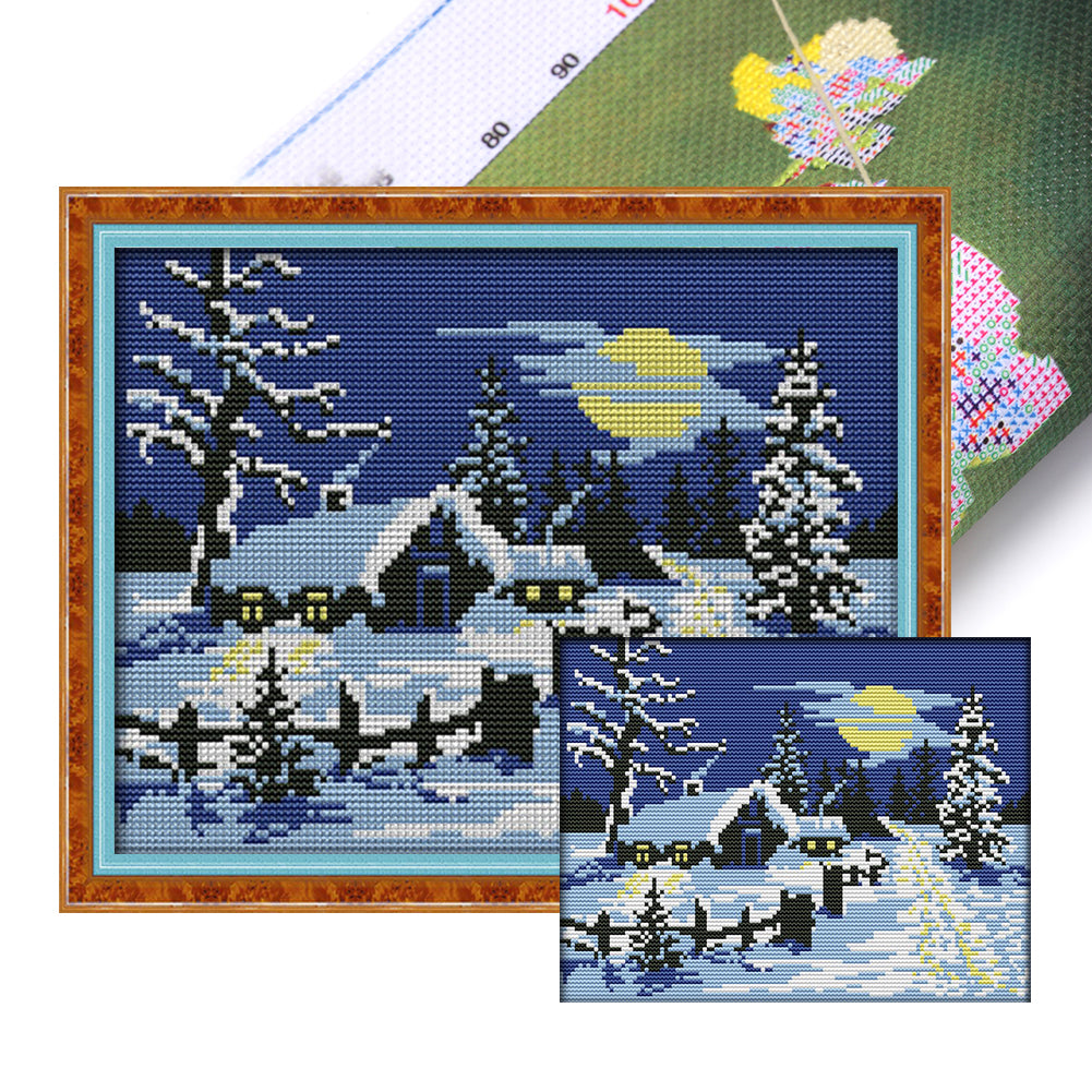 Red Sun Snow Scene - 14CT Stamped Cross Stitch 29*21CM